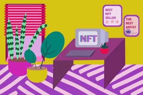Computer and nft 스톡 일러스트