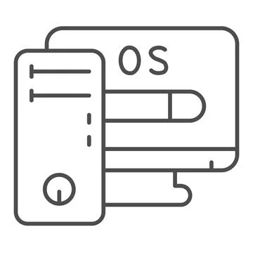 Computer and operating system thin line icon, pcrepair concept, operating system Stock Illustration