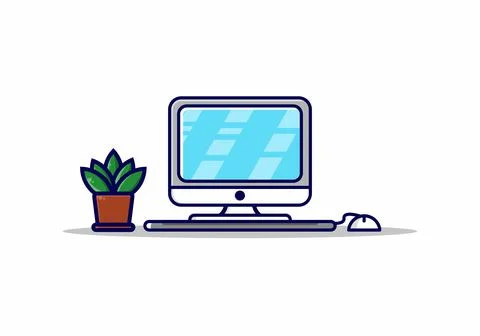 Computer and ornamental plants イラスト素材