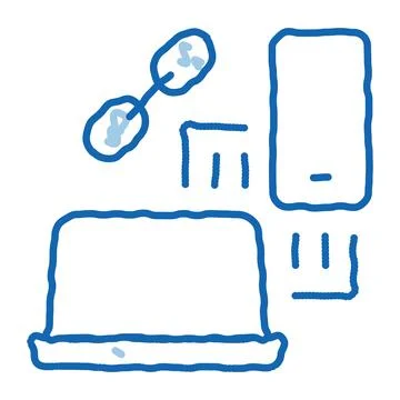 Computer and phone connection doodle icon hand drawn illustration Stock Illustration