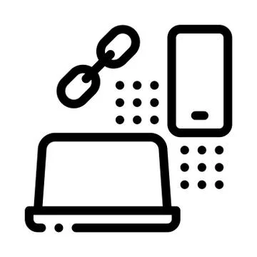 Computer and phone connection icon vector outline illustration Stockillustratie