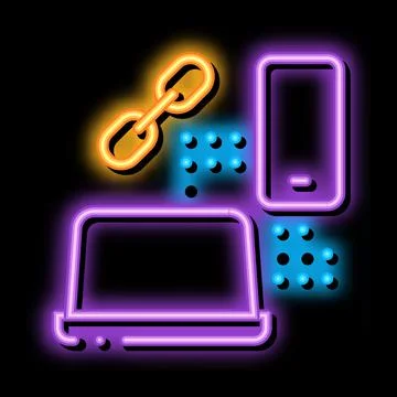 Computer and phone connection neon glow icon illustration Stockillustratie