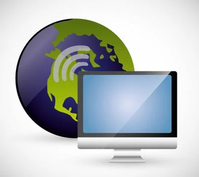 Computer and planet icon. Internet of things design. vector grap Stock Illustration