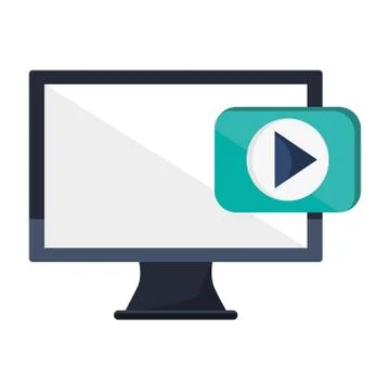 Computer and play button icon Stock Illustration