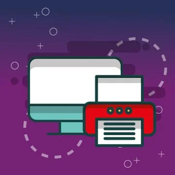 Computer and printer device technology office Stock Illustration