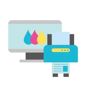 Computer and printer devices graphic design tool Stock Illustration