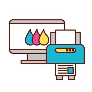 Computer and printer devices graphic design tool Stock Illustration