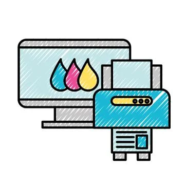 Computer and printer devices graphic design tool 库存插图