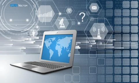 Computer and simbols 2 Stock Illustration