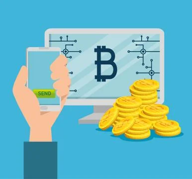 Computer and smartphone with bitcoin virtual currency Stock Illustration