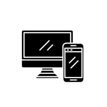 Computer and smartphone black icon, vector sign on isolated background. Computer Illustrazione stock