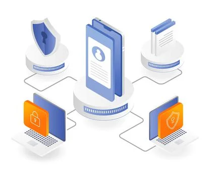 Computer and smartphone data center security Stock Illustration