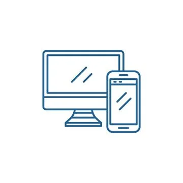 Computer and smartphone line icon concept. Computer and smartphone flat vector Stock Illustration
