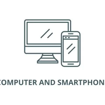 Computer and smartphone vector line icon, linear concept, outline sign, symbol 스톡 일러스트
