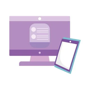 Computer and smartphone website connection isolated white background 스톡 일러스트