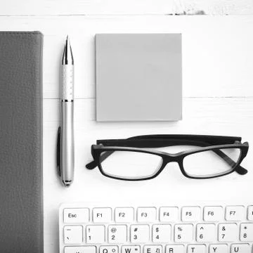 Computer and sticky note black and white color style Stock Photos