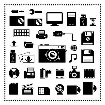 Computer and storage icons set Stock Illustration