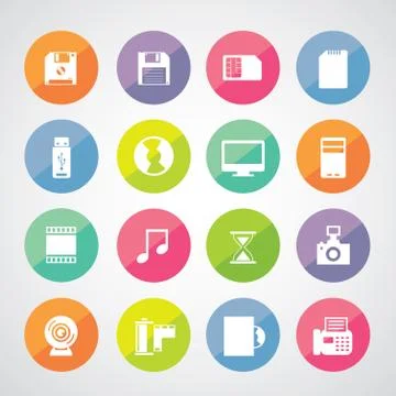Computer and storage icons set Stock Illustration