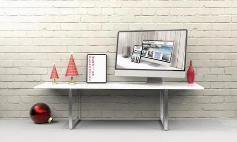 Computer and tablet 3d rendering mockup .3d illustration Stock-Illustration