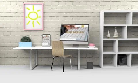 Computer and tablet 3d rendering showing responsive web design .3d illustrati Stock-Illustration