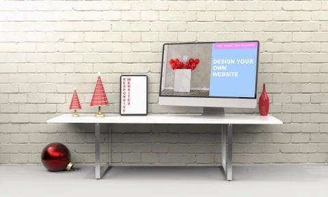 Computer and tablet 3d rendering showing responsive web design .3d illustrati Stock Illustration