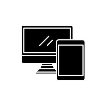 Computer and tablet black icon, vector sign on isolated background. Computer and Stock Illustration