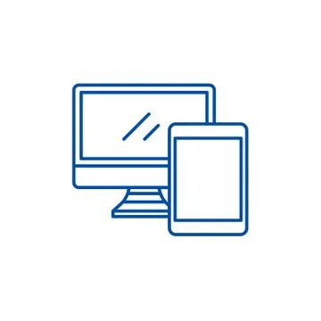 Computer and tablet line icon concept. Computer and tablet flat vector symbol Stock Illustration
