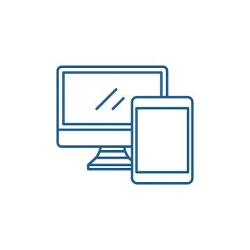 Computer and tablet line icon concept. Computer and tablet flat vector symbol Stock Illustration