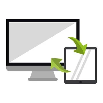 Computer and tablet synchronizing files イラスト素材