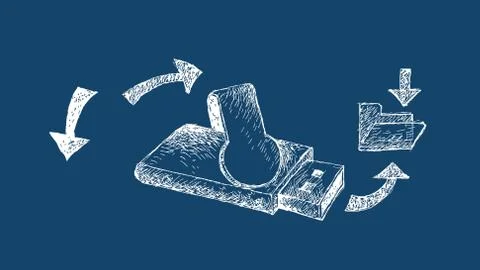 Computer and Technology, Illustration Hand Drawn Sketch of USB Drive or Usb F Illustrazione stock