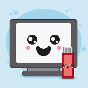 Computer and usb icon. Kawaii and technology. Vector graphic Stock Illustration