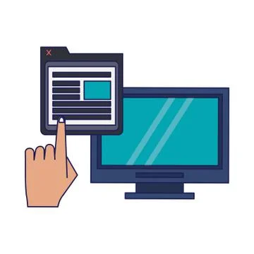 Computer and website symbols blue lines Stock Illustration