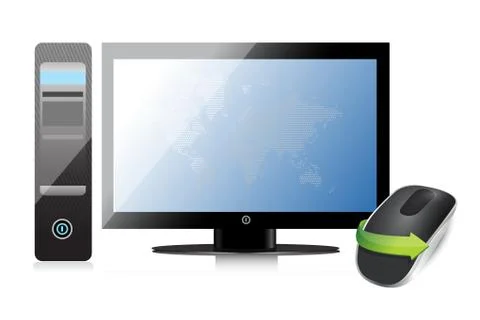 Computer and wireless computer mouse isolated on white background 스톡 일러스트