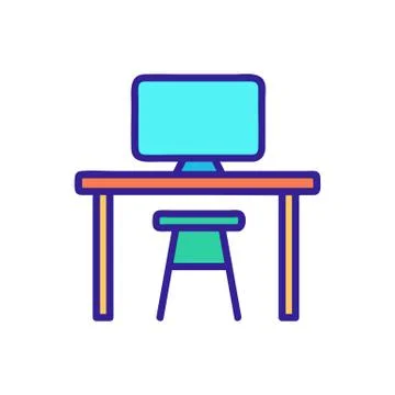 Computer and workplace icon vector. Isolated contour symbol illustration Illustrazione stock