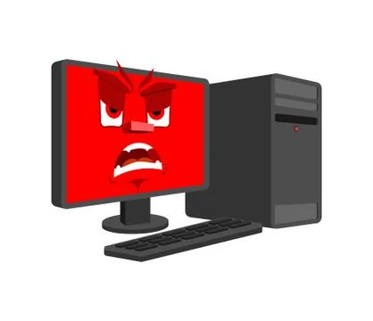 Computer angry emotion isolated. Evil Computer Cartoon Style. data processor  스톡 일러스트