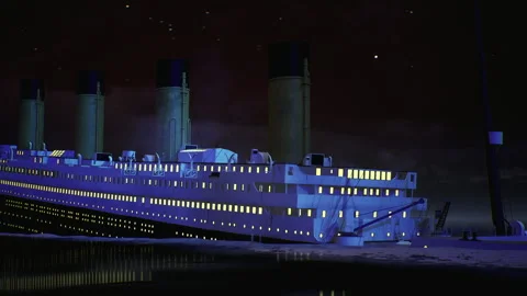 A computer-animated depiction of the Titanic ship sinking, 1912 - Reenactment Stock Footage 202901136