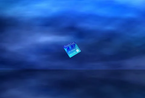 Computer animated imagery of a credit card comes in out of the blue with cash 動画素材 11673409