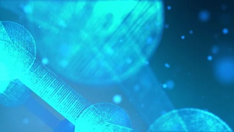 Computer animation of a 3d model of a molecule on a blue animated background. Video stock 102472459