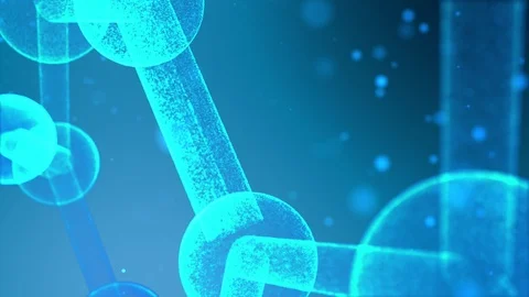 Computer animation of a 3d model of a molecule on a blue animated background. Video stock 102472630