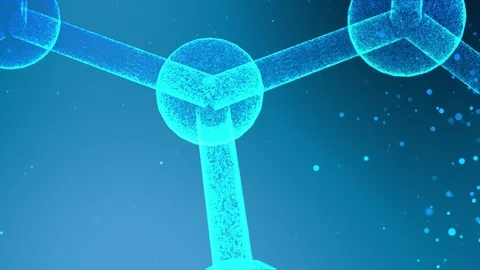 Computer animation of a 3d model of a molecule on a blue animated background. Video stock 102472690
