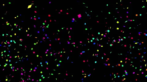 Computer Animation of Colored Confetti Falling on Black Background Stock Footage 335527316