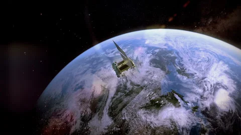 Computer animation of a flight from earth to space Stock Footage 119640093