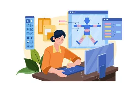 Computer Animator Illustration concept on white background 스톡 일러스트