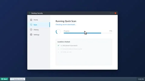 Computer antivirus software running a quick system security scan. 4K Vídeo Stock 341694806