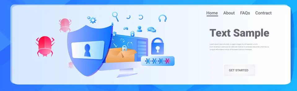 Computer app antimalware protection shield data privacy security concept Stock Illustration