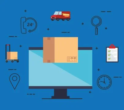 Computer with app delivery service Stock Illustration