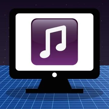 Computer with app music Illustrazione stock