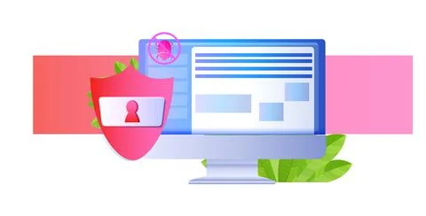 Computer app protection shield data privacy security concept horizontal Stock Illustration