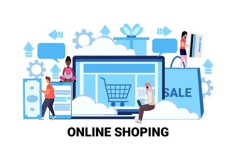 Computer application online shopping concept season sales e-commerce flat Stock Illustration