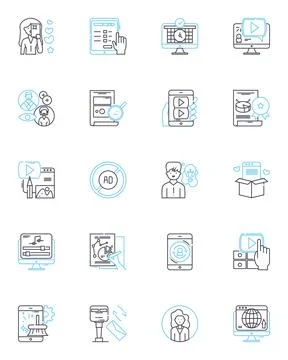Computer applications linear icons set. Excel, Photoshop, PowerPoint Stock Illustration